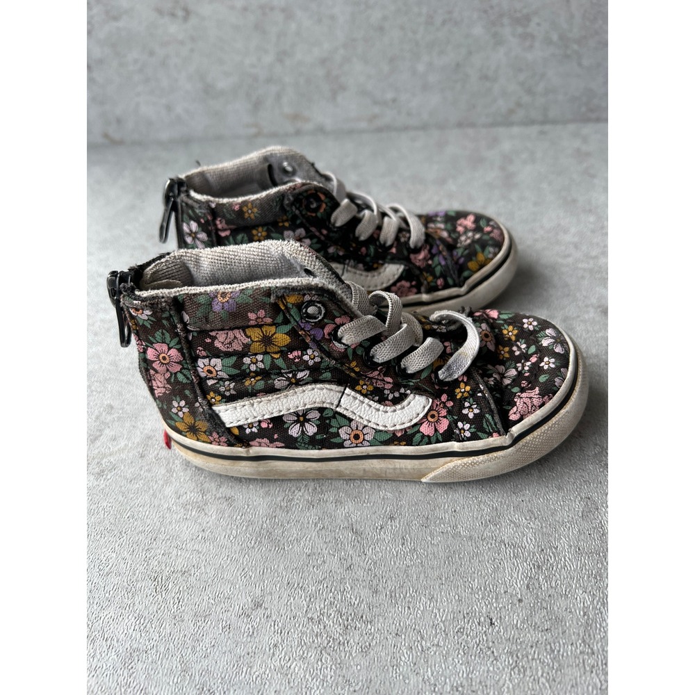 Vans Sk8-Hi Zip Toddler‎ 7.0 Floral Fun Black High Top Sneakers Canvas Shoes